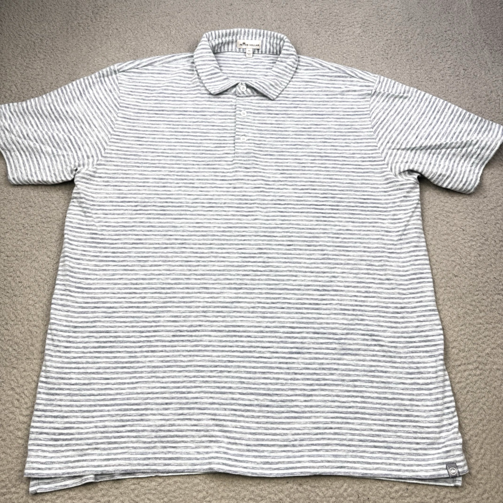 PETER MILLAR Shirt Mens Extra Large Blue Stripe Seaside Pungo Slub Polo